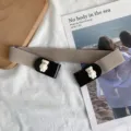 Comfortable elastic invisible belt for women with cute bear decor, stylish jeans waistband. - Beige