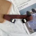 Brown elastic lazy waist belt with cute white bear buckle for women jeans invisible design. - Coffee