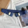 Blue elastic lazy waist belt with cute white bear buckle for women casual jeans variant - Navy Blue
