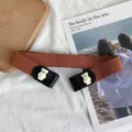 Brown elastic belt with cute white bear buckle, stretch waist decorative accessory for women. - Chocolate