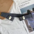 Elastic lazy belt for women featuring cute white bear decoration, adjustable invisible waistbelt. - Black and Gray