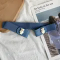 Blue elastic belt for women featuring cute white bear buckles, stretchy and versatile. - Light Blue