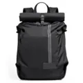 Wasserdichter Nylon Roll-Top Rucksack in Schwarz, stilvoller minimalistischer Reise-Bookbag. - Schwarz
