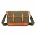 Vintage Canvas Umhängetasche für Damen Retro Schultertasche mit Lederrand und Schnallen - Armeegrün