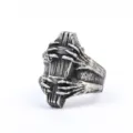 Vintage gothic coffin ring with skeleton hands design, adjustable silver punk finger jewelry. - Adjustable / Antique Silver