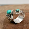Vintage turkouaz anoikto dachtylidi retro asimi styl kosmimata moda gynaikio boho gift chic - Μέγεθος 6 / Βίντατζ Ασημί