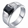 Anello da uomo in argento con grande pietra quadrata nera e cristalli bianchi alla moda - Taglia 7 / Nero