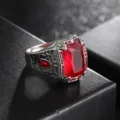 Anello da uomo vintage in zircone rosso stile gotico argentato gioiello di moda esclusivo - Taglia 6 / Rosso