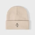Bonnet en tricot beige à revers avec rose brodée et texte love chapeau chaud hiver - Réglable / Beige