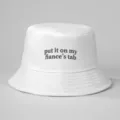 White embroidered bucket hat with funny slogan text, casual summer sun protection cap. - One Size / White