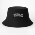 Black cotton bucket hat featuring trendy white embroidered text quote design for casual daily wear. - One Size / Black