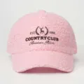 Casquette de baseball en polaire teddy rose broderie avant style country club - Réglable / Rose