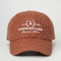 Casquette de baseball en polaire teddy marron avec logo cerf brodé blanc et détail country club. - Réglable / Café
