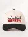 Trendy embroidered contrast baseball cap featuring custom letter slogan for stylish outdoor wear. - Adjustable / Beige and Black