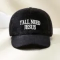 Black faux shearling baseball cap with corduroy brim and stylish front embroidered text. - Adjustable / Black