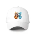 Vista dettagliata del cappellino da baseball bianco con stampa grafica ghiaccio e fuoco. - Regolabile / Bianco