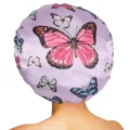 Satin hair bonnet for women, cute butterfly print sleep cap with elastic band - One Size / Light Purple