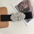 Ceinture élastique large pour femme avec boucle double cœur en perles noir style vintage corsets - Noir