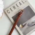 Slim brown leather belt for women, minimalist design, perfect for jeans and trousers. - 95cm / Brown