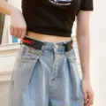 Women invisible elastic belt no buckle stretch waist strap for jeans casual adjustable design. - Black Red Black Stripe
