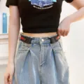 Invisible elastic waist belt for jeans, adjustable punch free lazy belt for women and men. - Blue-Red-Blue Stripe