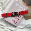 Women's red elastic waist belt featuring cute cartoon bear buckle, stretch and adjustable. - Red Scarf Bear