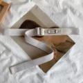 White canvas belt for women and men, casual punch-free trouser waist strap with metal buckle - Off-White