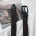 Woven elastic belt for men and women holeless pin buckle casual stretch pants belt dark brown - Brown with Black Buckle