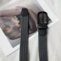 Minimalist woven stretch belt for men and women with black metal pin buckle and nylon strap. - Gray with Black Buckle