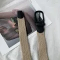 Woven elastic belt with pin buckle, minimalist casual braided design for daily wear. - Beige with Black Buckle