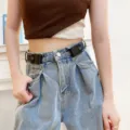 Elastic buckle-free stretch belt for jeans, comfortable invisible waist tightening - Blue Red White Striped