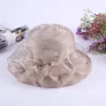 Elegant organza ruffle sun hat, wide brim UV protection summer beach hat for women. - M (56-58cm) / Lace-Trimmed Style / Light Coffee