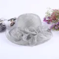 Women summer sun hat elegant grey organza ruffled beach hat UV protection fisherman hat - M (56-58cm) / Lace Trim Style / Light Gray