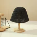 Black woven straw bucket hat, Japanese style summer sun hat for women variant display. - M (56-58cm) / Black