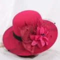 Women Winter Wool Felt Cloche Hat Elegant Flower Mesh Bowler Vintage Fedora Hat - M (56-58cm) / Mesh Floral Wine Red