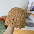 Chapeau Seau Paille Crochet Femme Kaki Japonais Cloche Bassin Casquette Loisir Soleil - M (56-58cm) / Motif Ananas-Kaki
