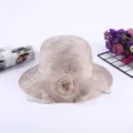 Elegant women sun hat chic organza flower sunbonnet summer beach hat beige fashion headwear - M (56-58cm) / No Lace Style / Light Coffee