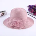 Pink organza sun hat for women, elegant floral beach hat with wide brim for summer UV protection. - M (56-58cm) / No Lace Style / Light Purple