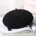 Black wool beret for women, classic French style winter painter hat, versatile warm headwear. - Adjustable / Pure Black