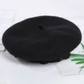 Black Woolen Beret Hat Solid Color Classic French Artist Hat Winter Warm Fashion Cap - Adjustable / Black
