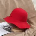 Red woolen bucket hat for women, vintage wide brim basin hat, autumn winter warm hat. - M (56-58cm) / Red