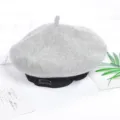 Grey wool beret hat for women, Korean style chic winter painter cap with inner clip. - Adjustable / Light Gray
