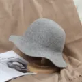 Women wool felt hat autumn winter wavy brim retro fisherman hat large brim basin hat grey - M (56-58cm) / Light Heather Gray