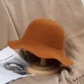 Womens wool felt bucket hat autumn winter vintage wide brim fisherman hat caramel brown chic - M (56-58cm) / Caramel color