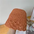 Femme Ete Japonais Niche Cloche Forme Chapeau Seau Tisse Paille Pêcheur Protection Solaire - M (56-58cm) / Motif Ananas-Orange