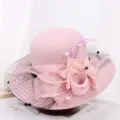 Women autumn winter wool felt hat elegant mesh flower cloche fedora hat pink - M (56-58cm) / Mesh Floral Taro Purple