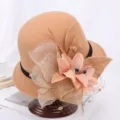 Chapeau cloche en feutre de laine pour femme fleur en filet vintage chapeau melon hiver - M (56-58cm) / Fleur de Dentelle / Kaki