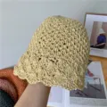 Chapeau seau en paille d'été pour femmes, chapeau cloche crocheté style japonais, protection solaire. - M (56-58cm) / Motif Ananas-Beige