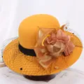 Yellow wool felt bucket hat with black mesh veil and elegant fabric flowers detail. - M (56-58cm) / Mesh Floral Yellow