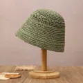 Chapeau cloche en paille verte pour femme style japonais été bob chapeau de soleil - M (56-58cm) / Vert foncé